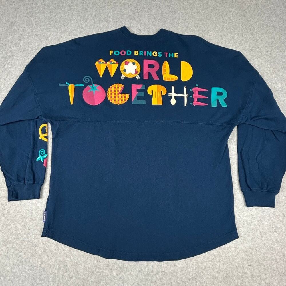 Disney Epcot Spirit Jersey T-shirt Food & Wine Fest 2022 Adult L Blue Puff Print